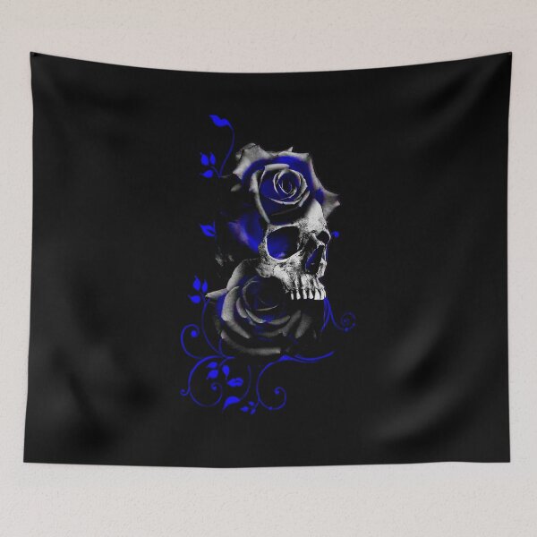 Item preview,  Skull with Black and Blue Roses designed and sold by Gothic Fantasy.
