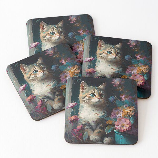 Item preview, CAT AND FLOWERS oil painting designed and sold by Lobory.
