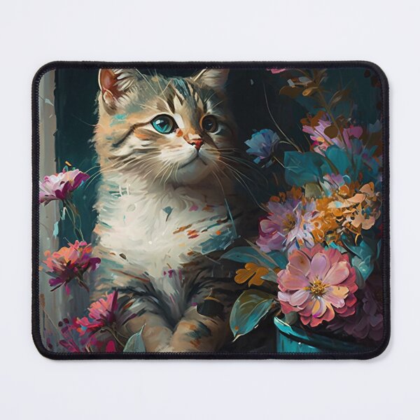 Item preview, CAT AND FLOWERS oil painting designed and sold by Lobory.