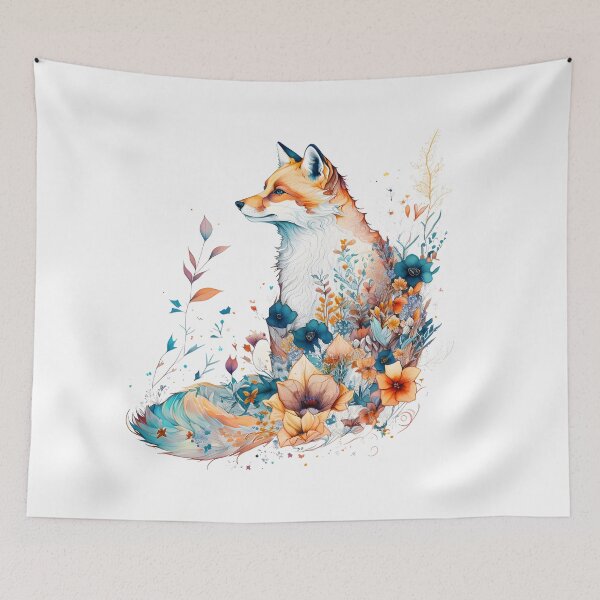 Item preview, Floral Fox Watercolor, Fox sorrounded by Floral art designed and sold by RingSenev.