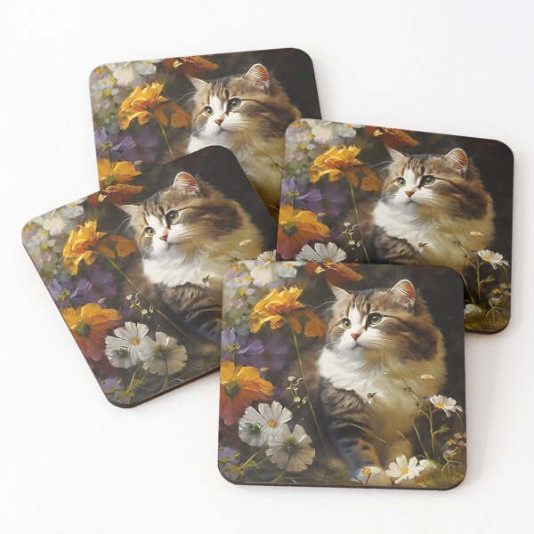 Item preview, CAT AND FLOWERS oil painting designed and sold by Lobory.