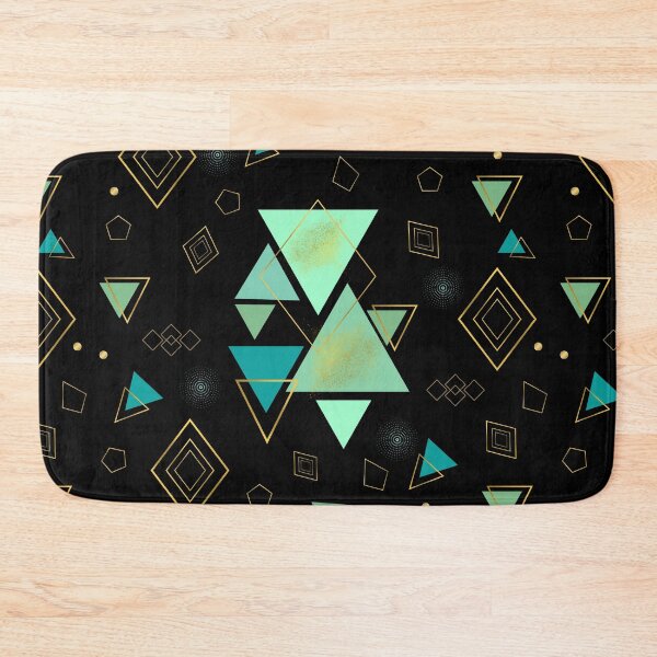 Item preview, elegant pattern of triangles in green and gold tones, art of triangular shapes. designed and sold by Malogue.