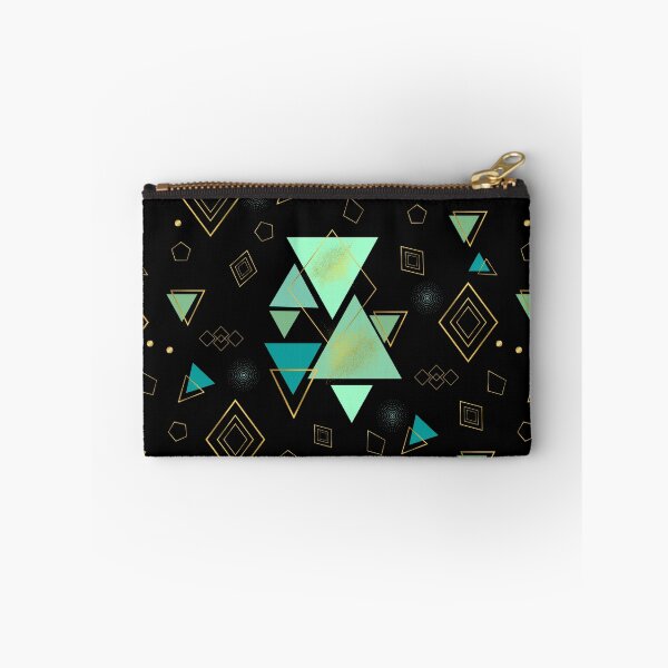 Item preview, elegant pattern of triangles in green and gold tones, art of triangular shapes. designed and sold by Malogue.