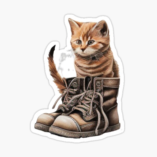 Cat in Boots Drawing Sticker