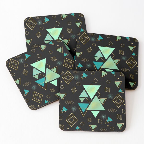 Item preview, elegant pattern of triangles in green and gold tones, art of triangular shapes. designed and sold by Malogue.
