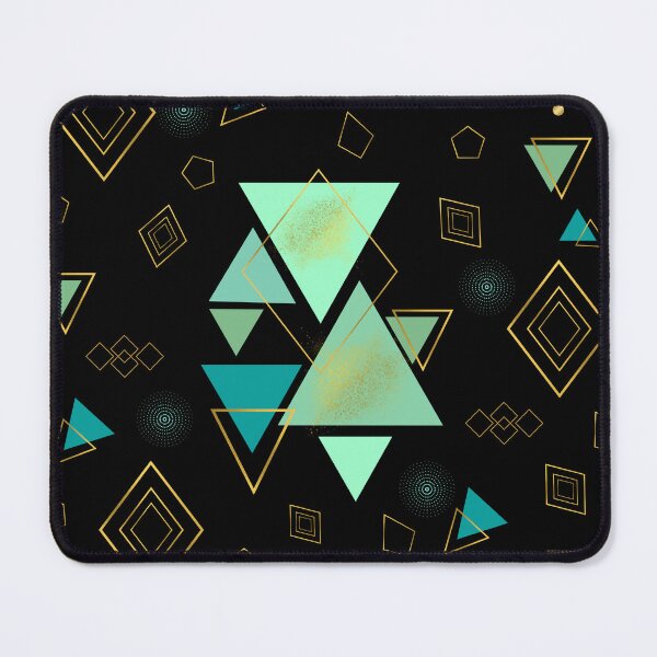 Item preview, elegant pattern of triangles in green and gold tones, art of triangular shapes. designed and sold by Malogue.