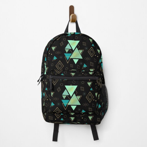 Item preview, elegant pattern of triangles in green and gold tones, art of triangular shapes. designed and sold by Malogue.