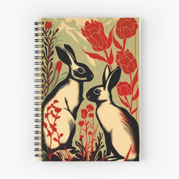 Item preview, Two Eastern Rabbits with Red Flowers designed and sold by Artlizzard.