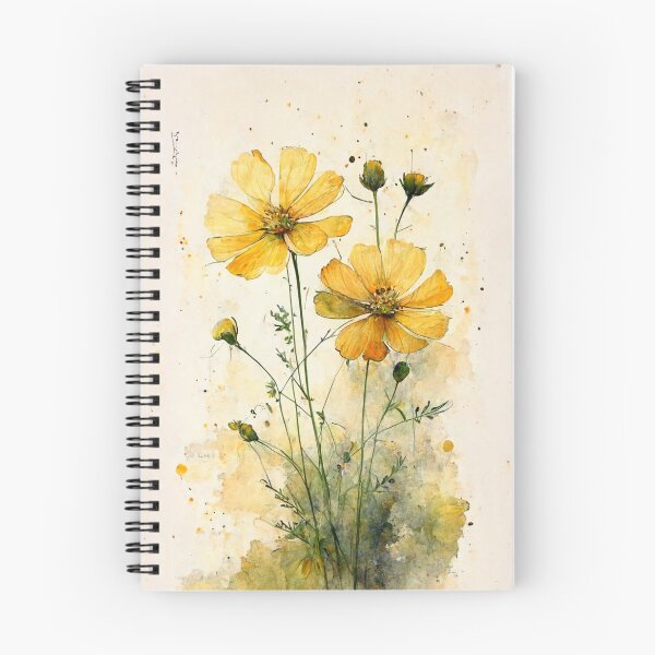 Item preview, Yellow Cosmos Flowers Watercolor Painting designed and sold by CosyDesign.