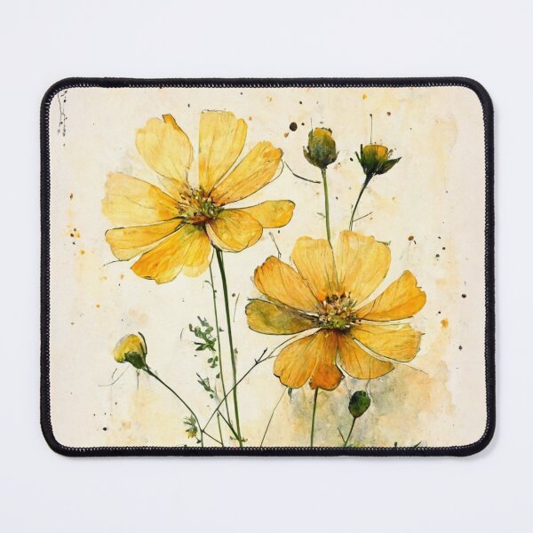 Item preview, Yellow Cosmos Flowers Watercolor Painting designed and sold by CosyDesign.
