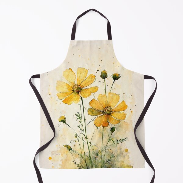 Item preview, Yellow Cosmos Flowers Watercolor Painting designed and sold by CosyDesign.