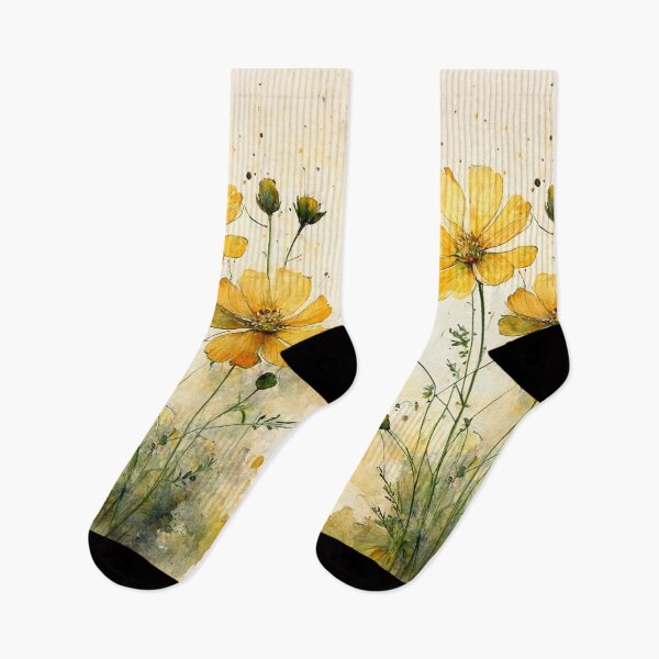 Item preview, Yellow Cosmos Flowers Watercolor Painting designed and sold by CosyDesign.