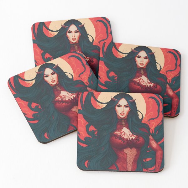 Item preview, red demon girl in hell black background anime animation art aesthetic drawing illustration sticker notebook phone case greeting card personalized designed and sold by FRH Design ⭐⭐⭐⭐⭐.