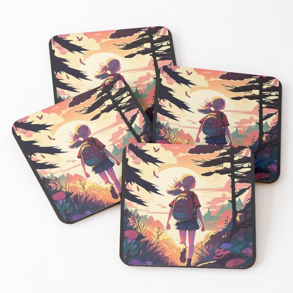 Item preview, Girl trekking in the woods with a beautiful sunset effect. designed and sold by Naeshastore.