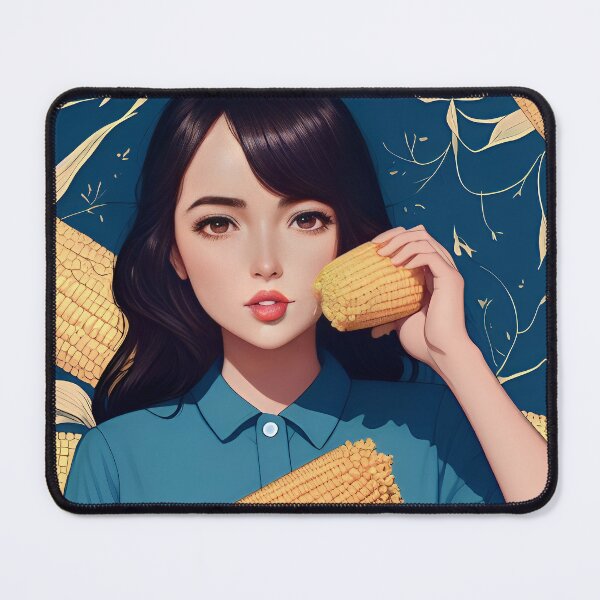 Item preview, black hair girl yellow corn blue background anime animation art aesthetic drawing illustration sticker notebook phone case greeting card personalized designed and sold by FRH Design ⭐⭐⭐⭐⭐.