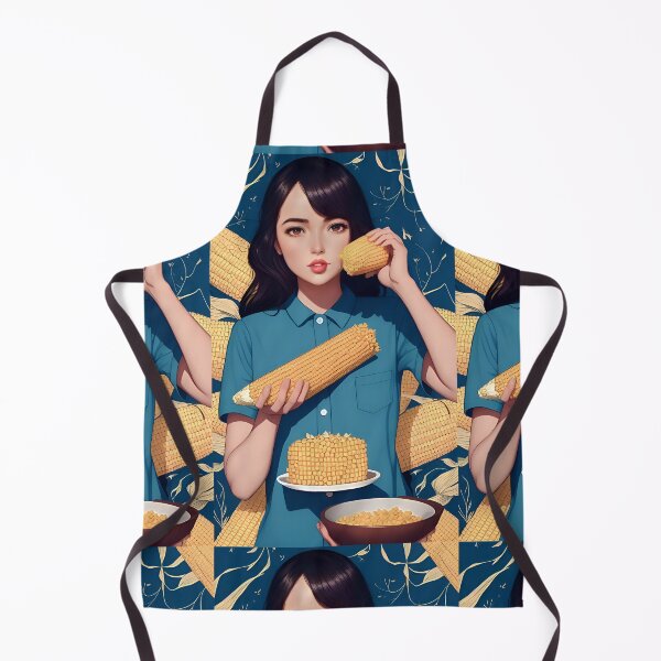 Item preview, black hair girl yellow corn blue background anime animation art aesthetic drawing illustration sticker notebook phone case greeting card personalized designed and sold by FRH Design ⭐⭐⭐⭐⭐.