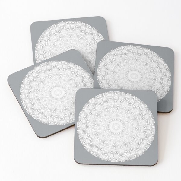 Item preview, Patrón de encaje con estampado distorsionado de mandala redondo monocromo abstracto blanco y gris designed and sold by kattakitty.