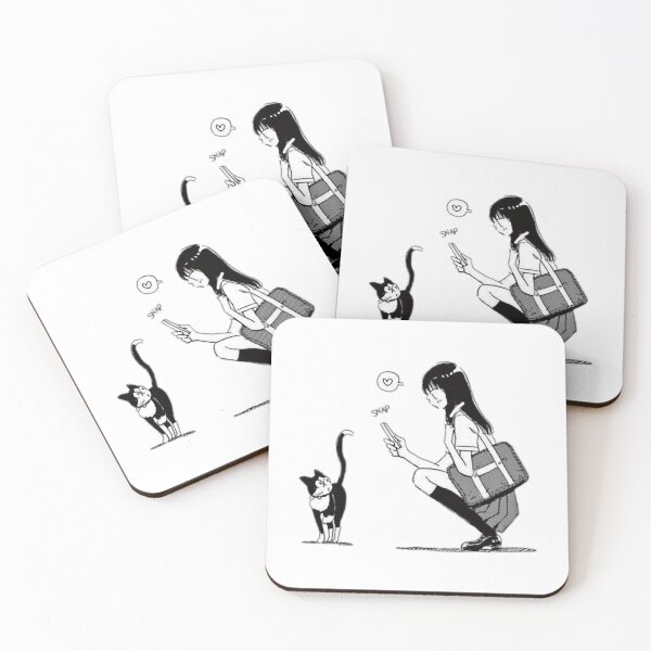 Item preview, Cat and black white anime girl japanese with flowers next to what designed and sold by MONSTOY.