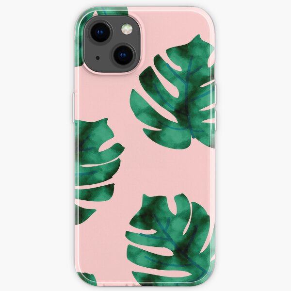 Tropical fern leaves on peach iPhone Soft Case