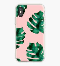 Tropical fern leaves on peach iPhone Case