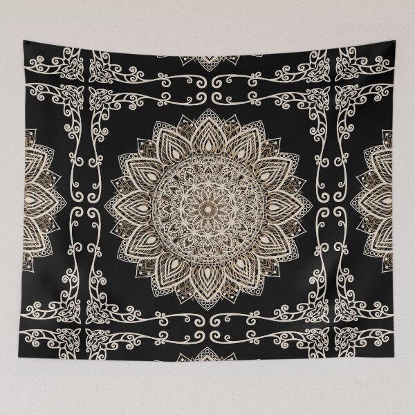 Item preview, Black and Golden Beige Luxury Mandala Floral Pattern designed and sold by SoccaTamam.