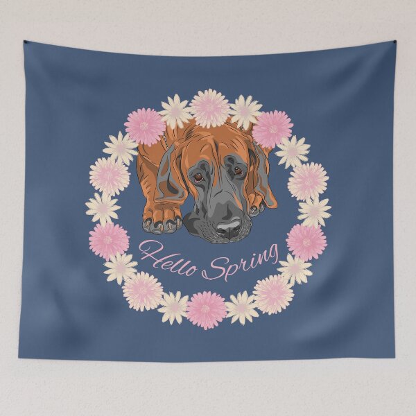 Item preview, Hello Spring with Great Dane Dog in Flower Wreath designed and sold by SeasonalDogs.