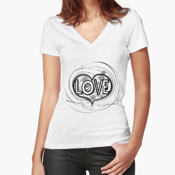 LOVE line art Fitted V-Neck T-Shirt