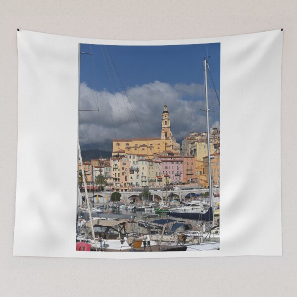 Item preview, Port with sailboat and yacht in Menton France designed and sold by goceris.