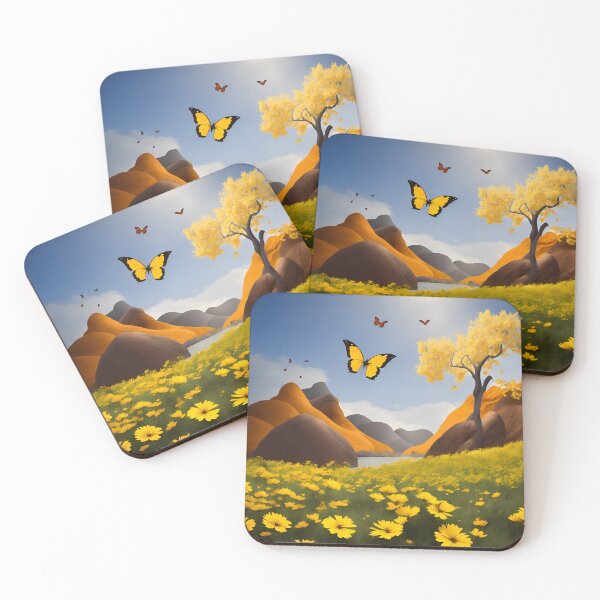 Item preview, Yellow paper flower and butterfly landscape designed and sold by cuprum.
