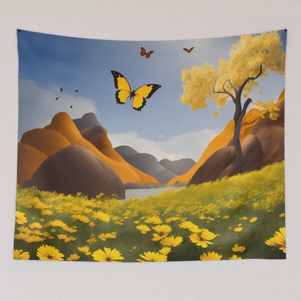 Item preview, Yellow paper flower and butterfly landscape designed and sold by cuprum.