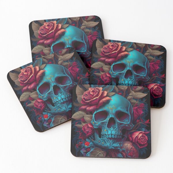 Item preview, Blooming Bones - Blue Skull with Flowers  designed and sold by ZickDezine.
