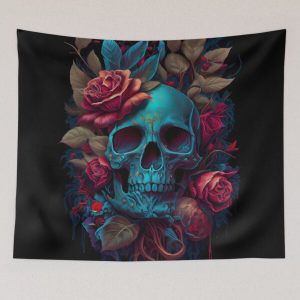 Item preview, Blooming Bones - Blue Skull with Flowers  designed and sold by ZickDezine.