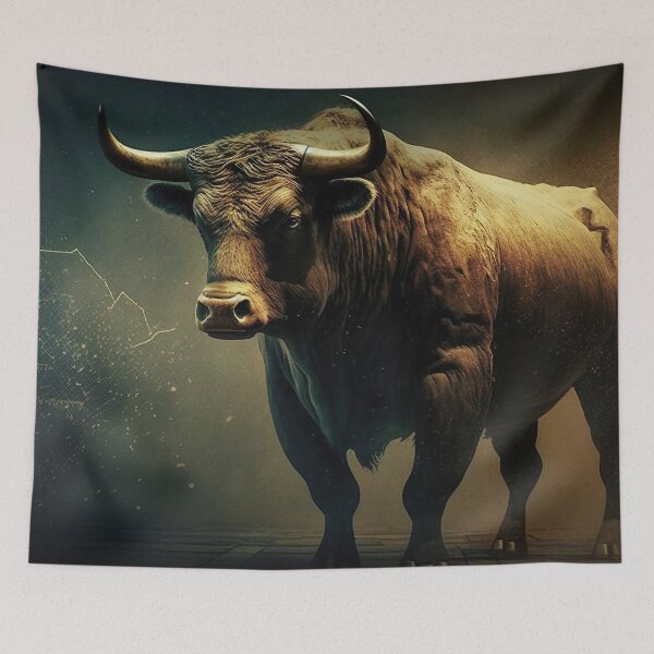 Item preview, Bull Standing in Front of Finance Chart Modern Abstract Drawing Wall Street designed and sold by ArtfulAmbitions.