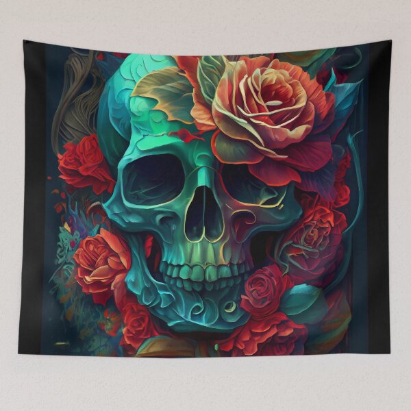 Item preview, Blooming Bones - Blue Skull with Flowers  designed and sold by ZickDezine.
