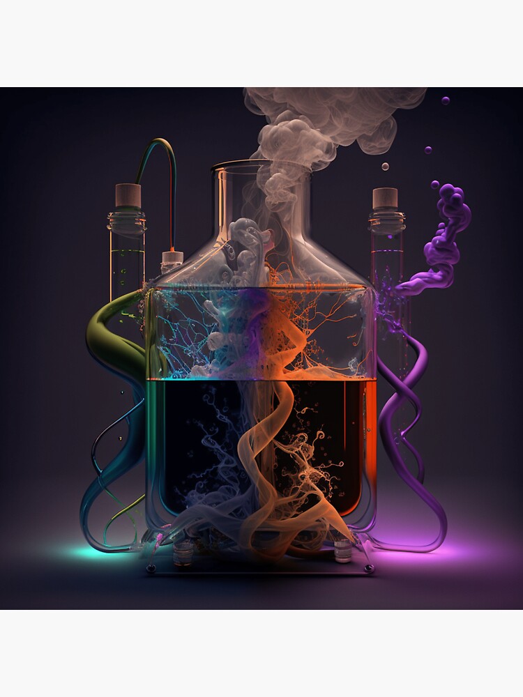 Sticker for Sale avec l'œuvre « Fiole chimique à électrolyse avec solution  colorée » de l'artiste Id-M69