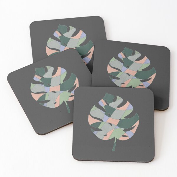 Item preview, Monstera leaf with colored areas in sage green, green, light blue, gray on anthracite designed and sold by Ninaeva.