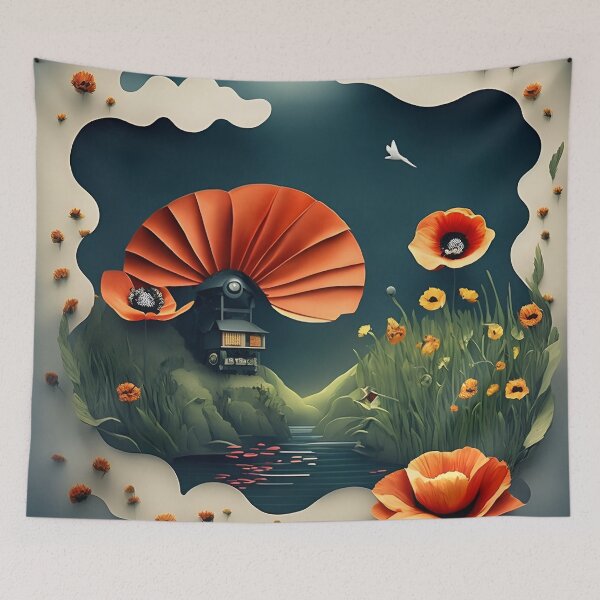 Item preview, Red poppy paper art designed and sold by cuprum.