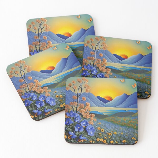 Item preview, Blue paper flower desert landscape designed and sold by cuprum.