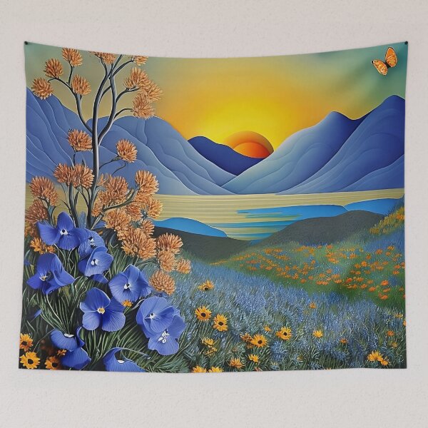 Item preview, Blue paper flower desert landscape designed and sold by cuprum.