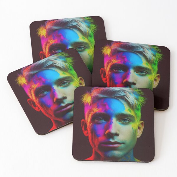 Item preview, Luminous Beauty: A Portrait of a Man with Colorful Lights designed and sold by PenguiQueer.