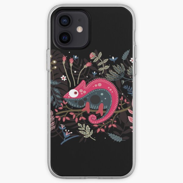 Pink chameleon and the flowers iPhone Soft Case