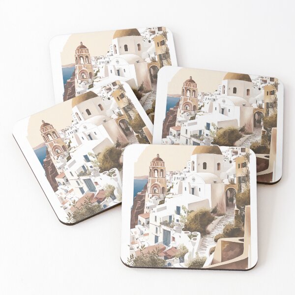 Item preview, Oia Santorini Greece Landscape Illustration designed and sold by unrealartwork.
