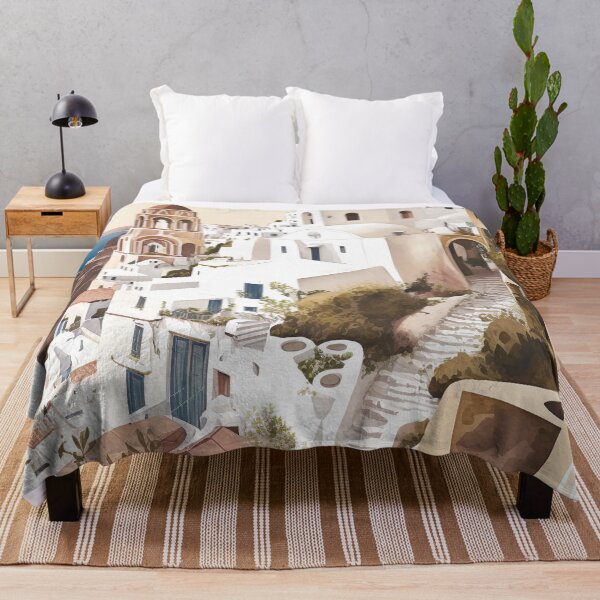 Item preview, Oia Santorini Greece Landscape Illustration designed and sold by unrealartwork.