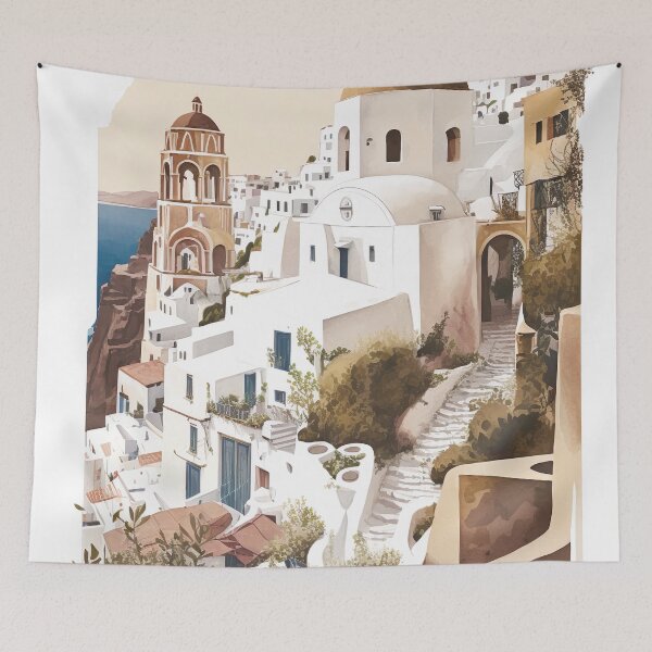 Item preview, Oia Santorini Greece Landscape Illustration designed and sold by unrealartwork.