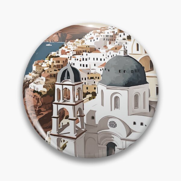 Item preview, Santorini Oia Greece Landscape Illustration designed and sold by unrealartwork.