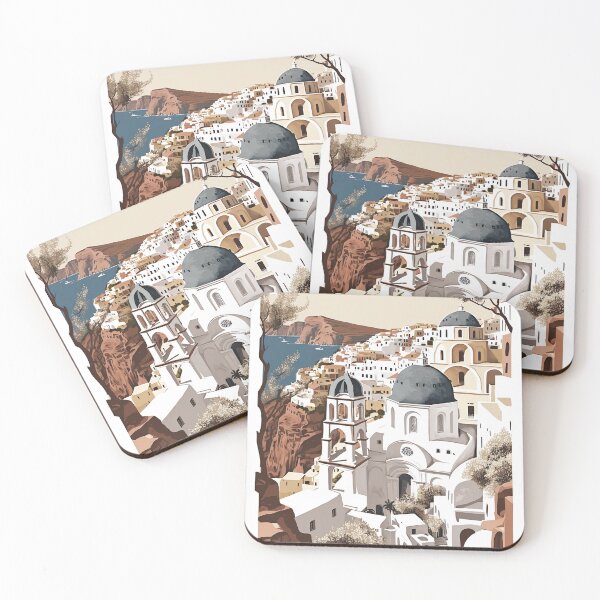 Item preview, Santorini Oia Greece Landscape Illustration designed and sold by unrealartwork.