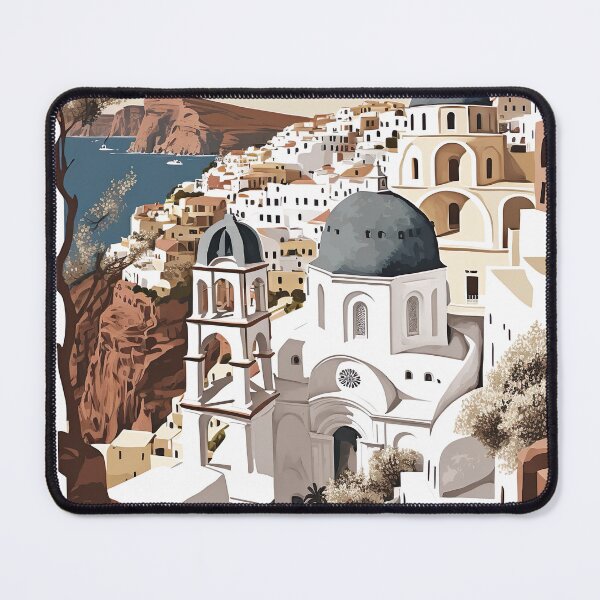 Item preview, Santorini Oia Greece Landscape Illustration designed and sold by unrealartwork.