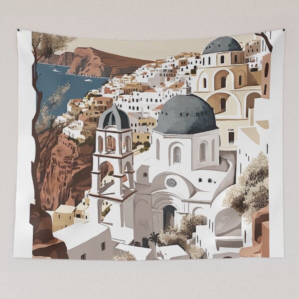 Item preview, Santorini Oia Greece Landscape Illustration designed and sold by unrealartwork.