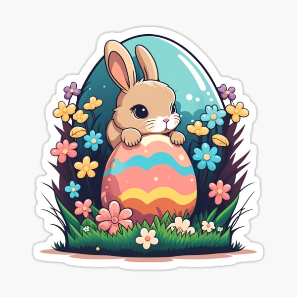 Item preview, Easter magic: cheerful bunny next to colorful eggs designed and sold by Melcu.