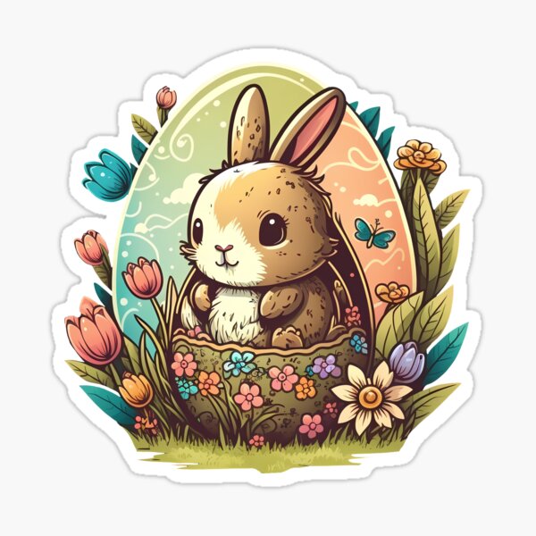 Item preview, Easter magic: cheerful bunny next to colorful eggs designed and sold by Melcu.